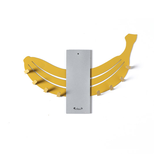 Porta chiavi Banano, ispirato all'opera di Cattelan, finitura giallo/cenere