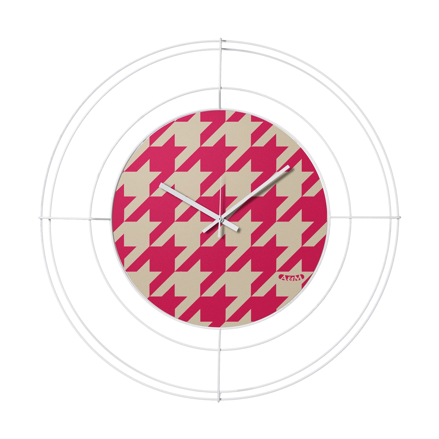 Orologio da parete di design Nudo piccolo Pied de Poule magenta