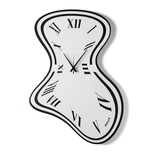 Vista frontale dell'orologio da parete Dali di Arti&Mestieri, metafora dei orologi di Salvador Dali. Combinazione colori: nero/bianco marmo.