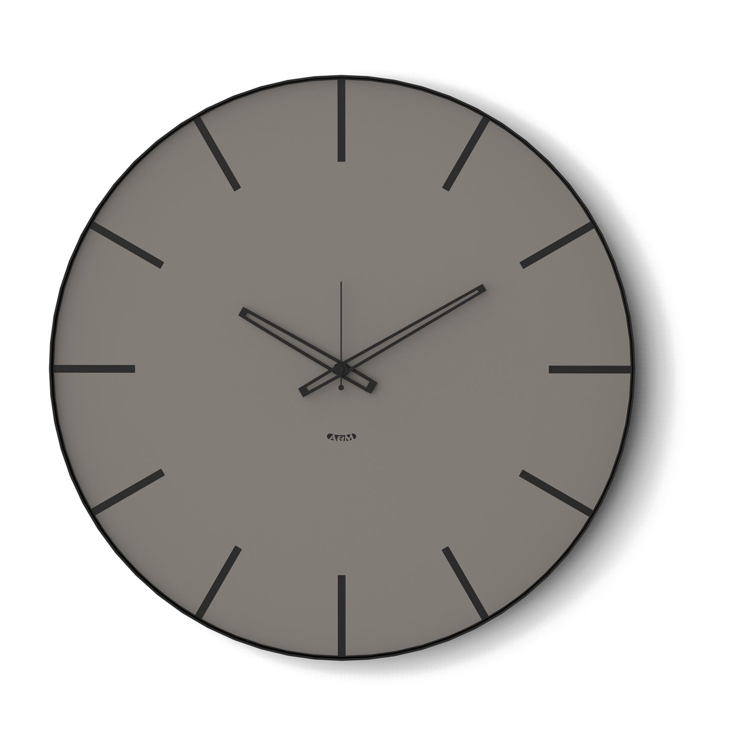 Vista frontale dell'orologio Symbol di Arti&Mestieri, 60 cm di diametro, combinazione colore nero/fango.