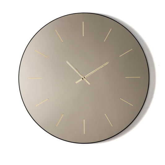 Orologio da parete Giotto 90 bronzo di grande formato con elegante quadrante in vetro specchiato Crystal Luxe® e raffinati indicatori in cristallo acrilico. Vista frontale