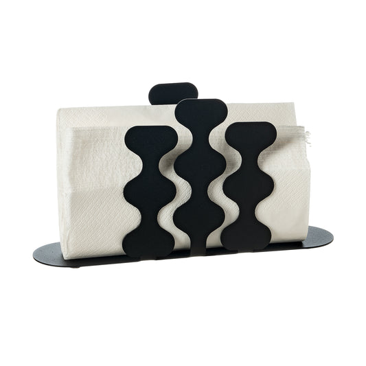 Porta tovaglioli Nori alto Arti&Mestieri nero con tovaglioli piegati a triangoli, vista tre quarti