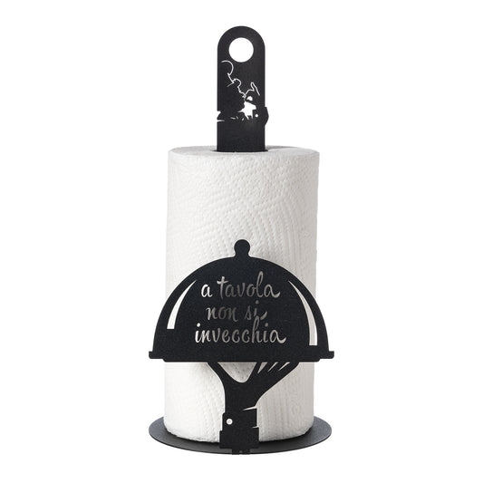 Porta rotolo da cucina "a tavola non si invecchia" color nero
