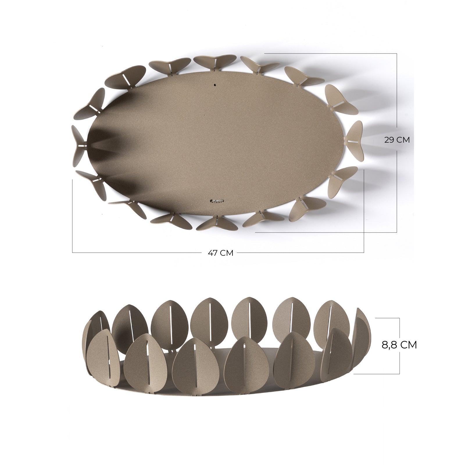 Dimensioni del vassoio con motivi floreali Ficus di colore beige