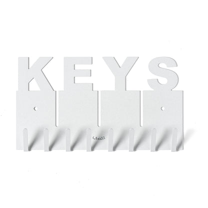 Porta chiavi con scritta Keys, color bianco marmo