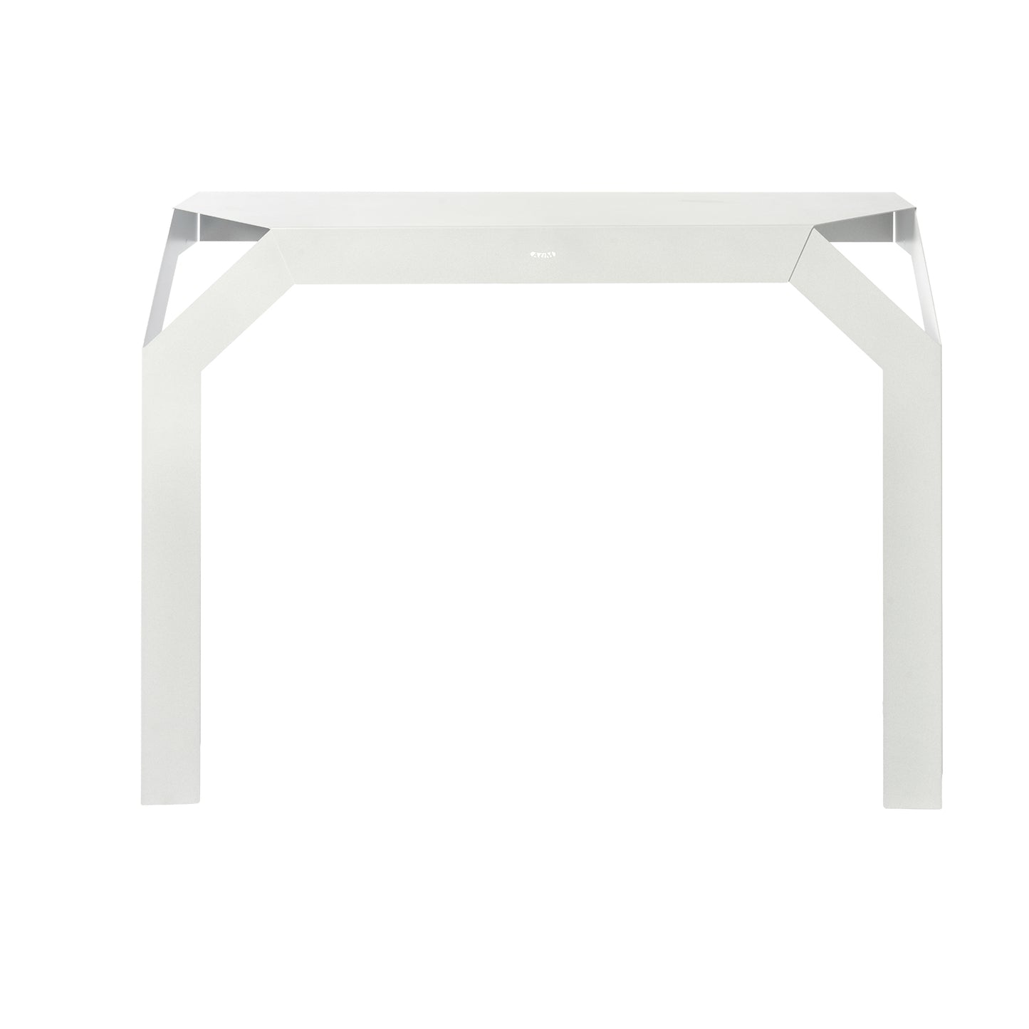 Vistale frontale della consolle per l'ingresso Uncorner di Arti&Mestieri. Due gambe, da fissare al muro. Colore bianco marmo.