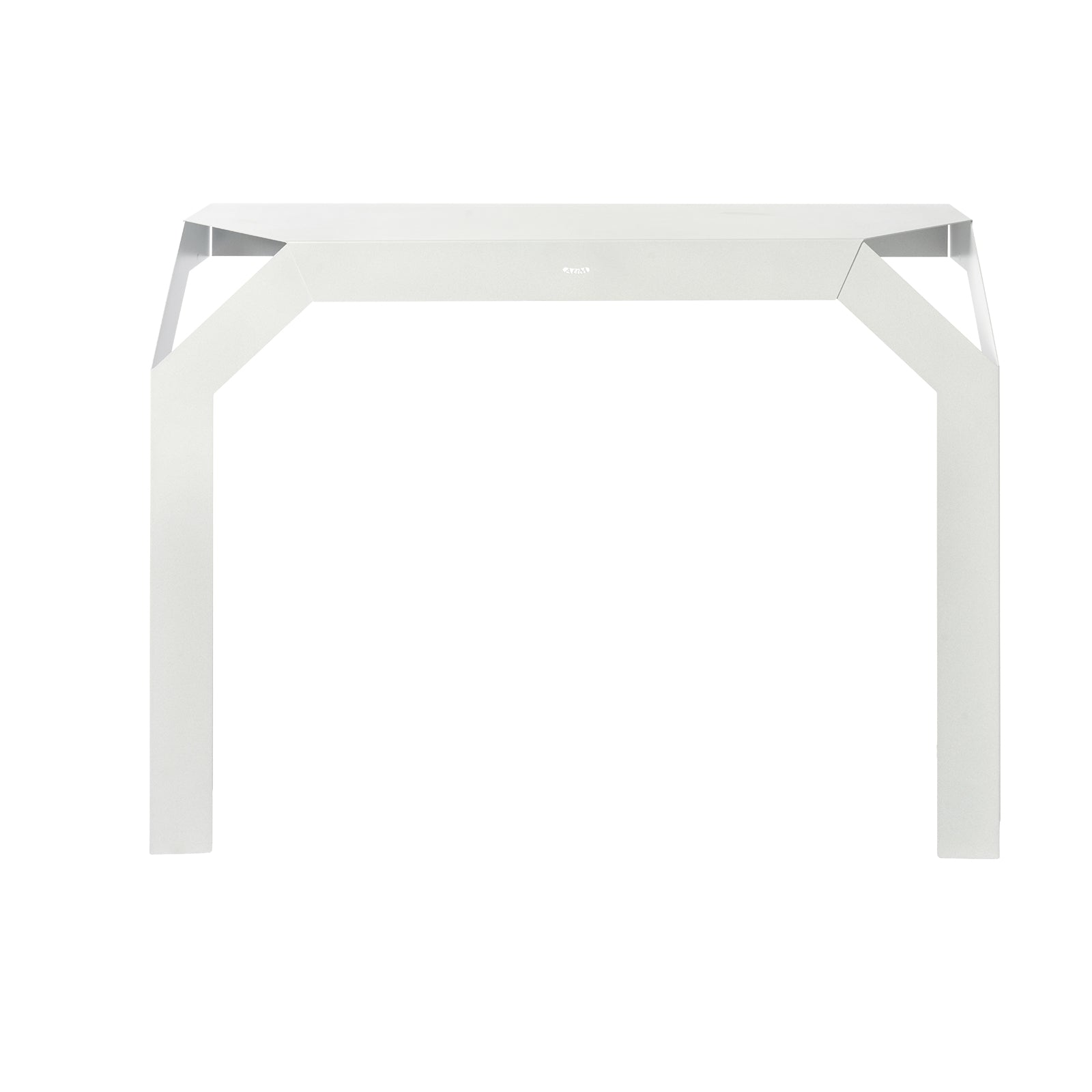 Vistale frontale della consolle per l'ingresso Uncorner di Arti&Mestieri. Due gambe, da fissare al muro. Colore bianco marmo.