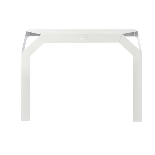 Vistale frontale della consolle per l'ingresso Uncorner di Arti&Mestieri. Due gambe, da fissare al muro. Colore bianco marmo.