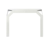 Vistale frontale della consolle per l'ingresso Uncorner di Arti&Mestieri. Due gambe, da fissare al muro. Colore bianco marmo.