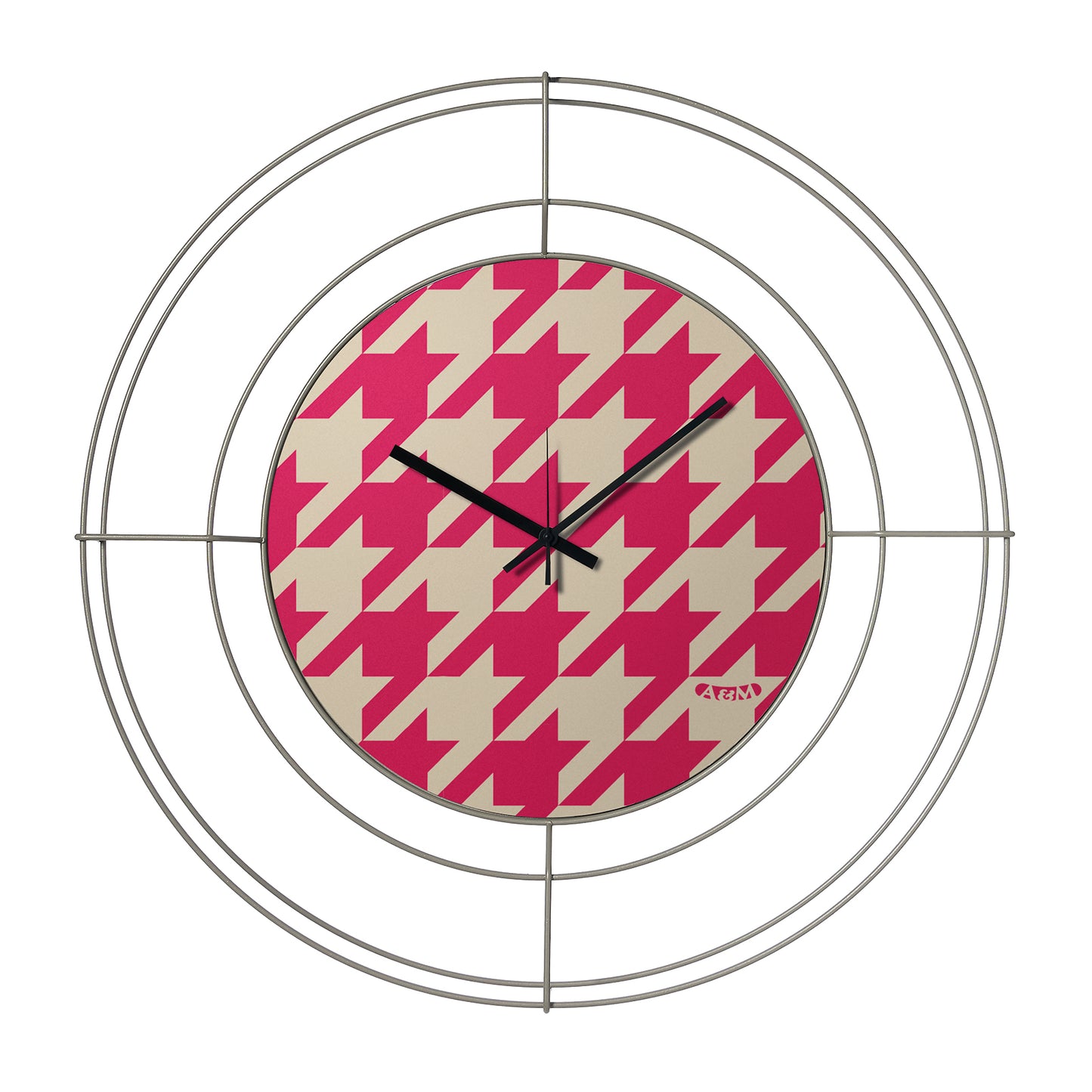 Design wall clock Small Nudo Pied de Poule magenta