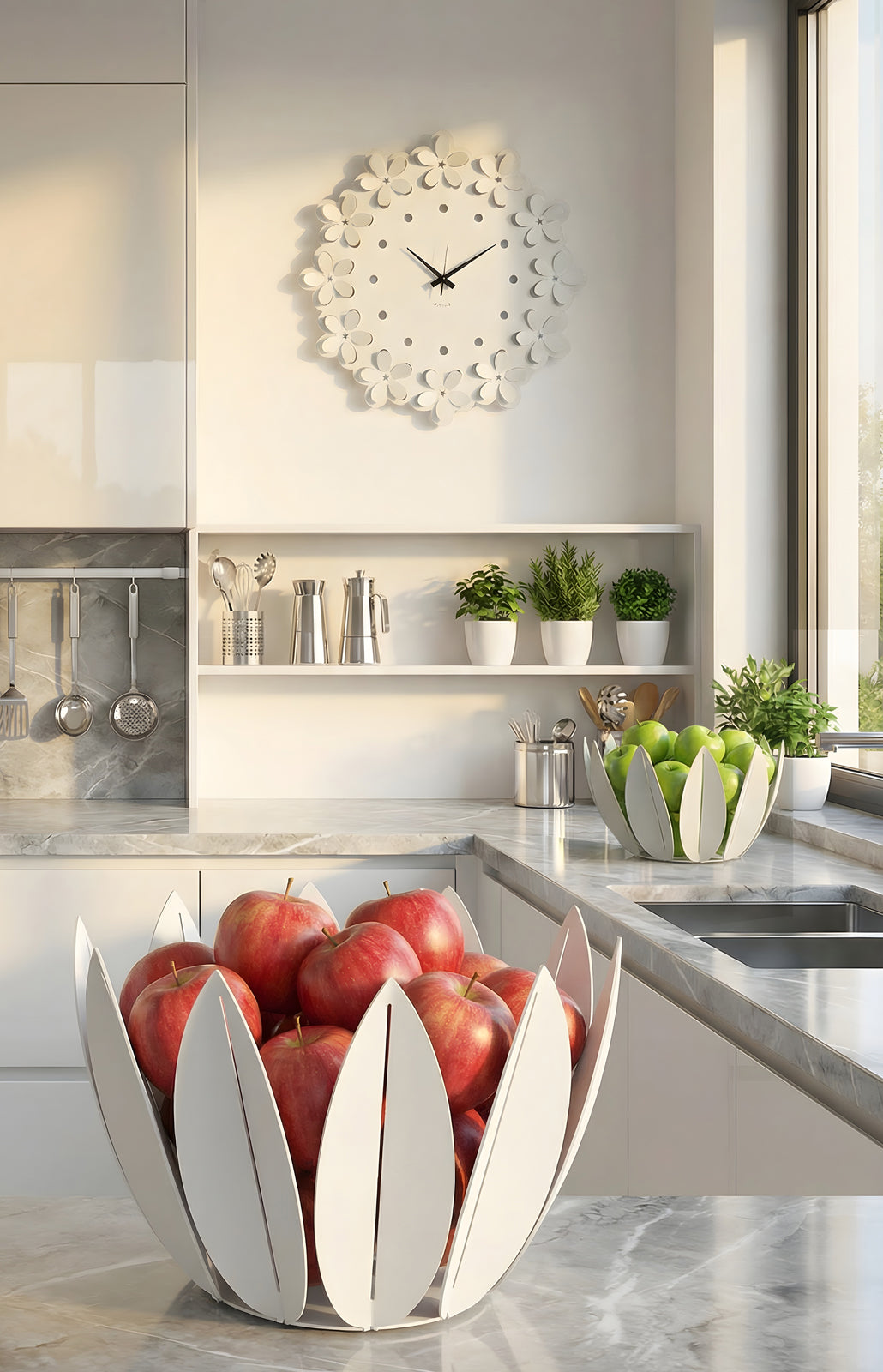 Orologio da parete Ume di Arti&Mestieri in cucina moderna con fruttiere decorative Ficus