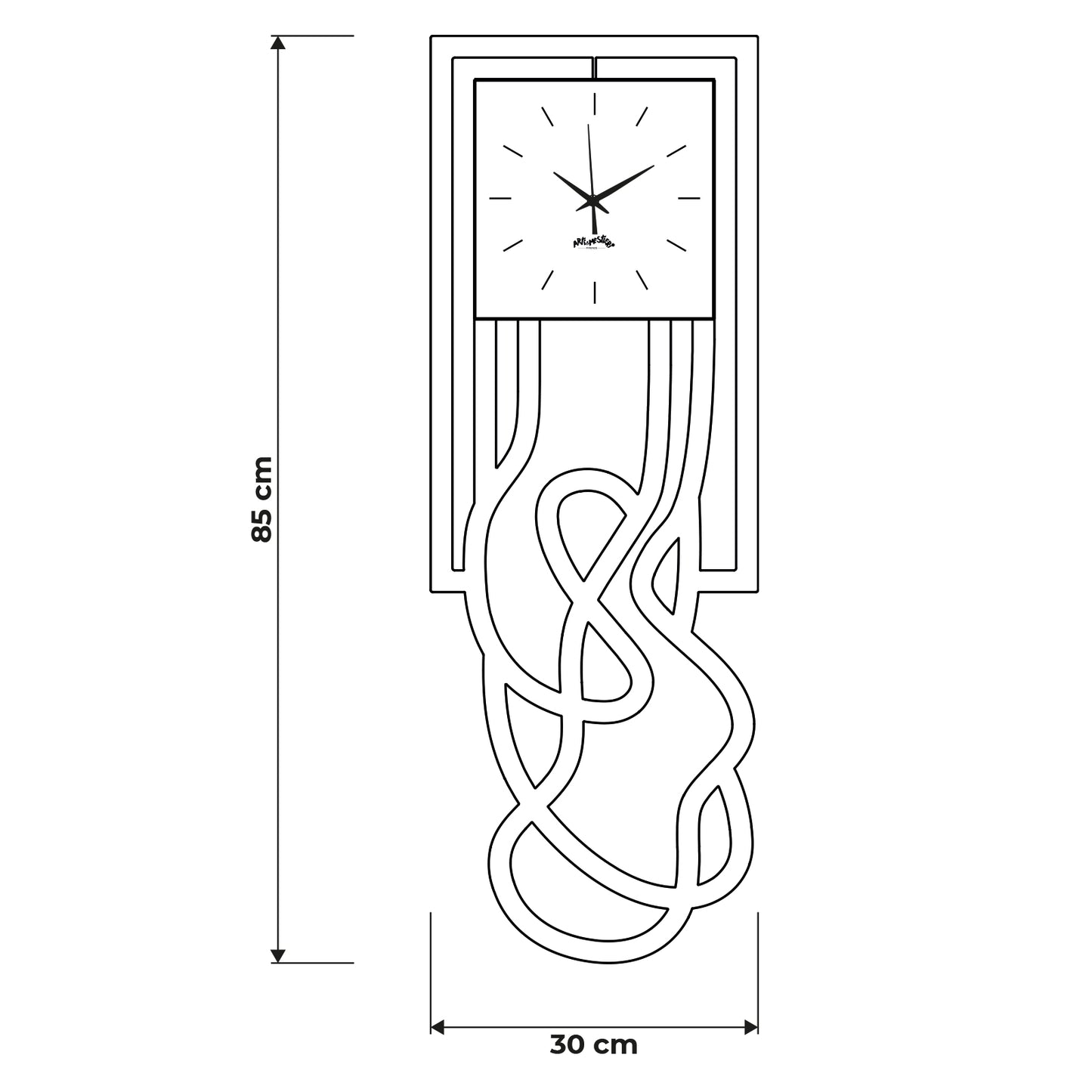 Schema grafico per le dimensioni dell'orologio Magma : diametro 30 x 85
 cm