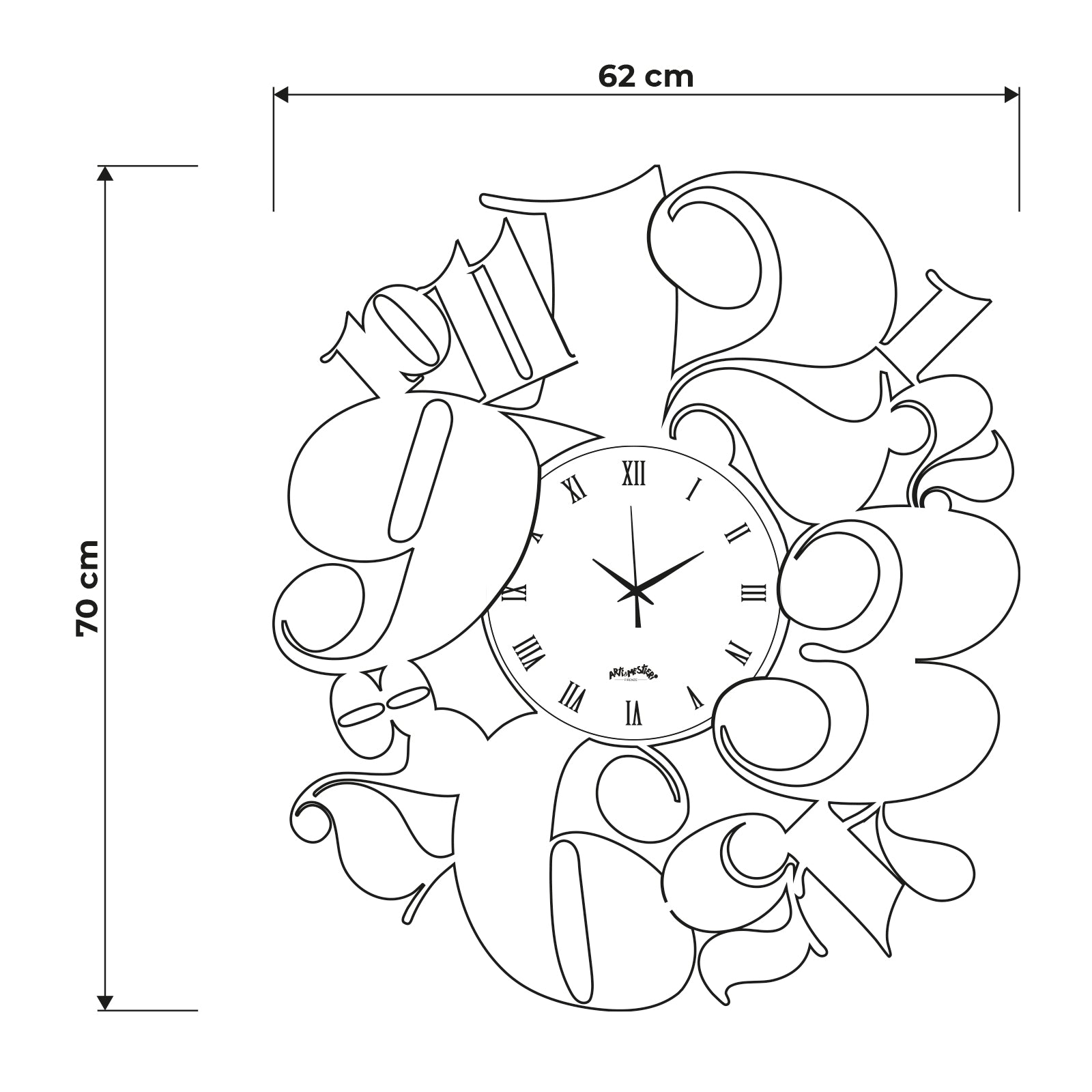 Schema grafica per le dimensioni dell'orologio Axis 70 : 70 x 70 cm