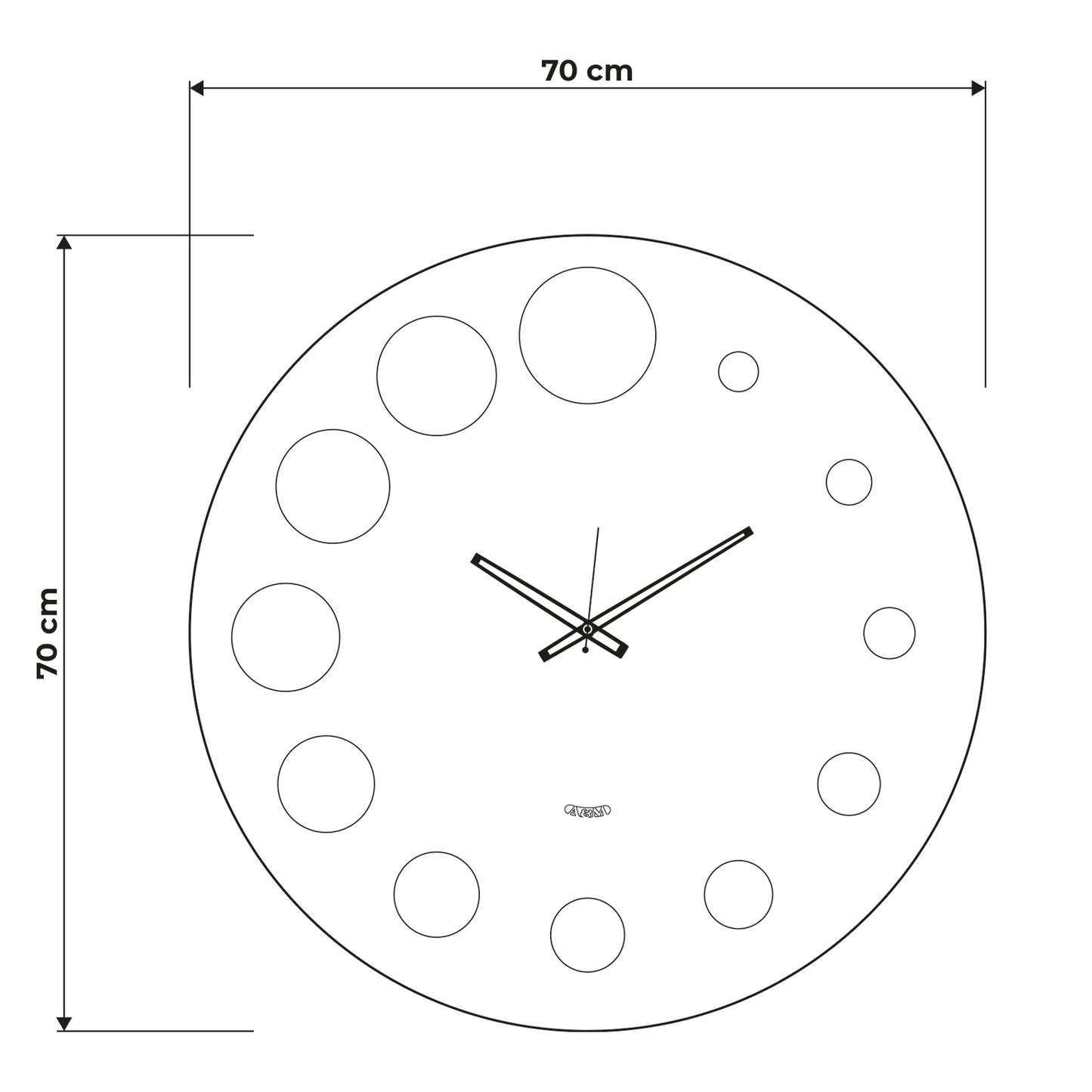 Schema grafico per le dimensioni dell'orologio Formula : 70 x 70 cm