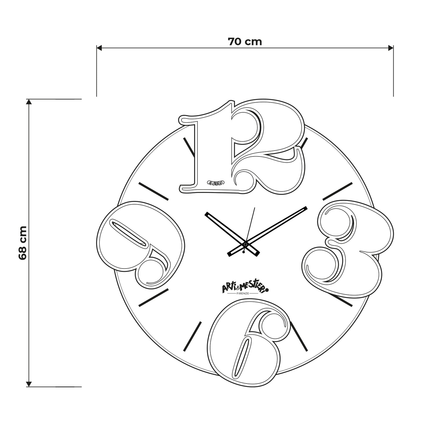 Schema grafica per le dimensioni dell'orologio Kintsugi-67 x 70 cm