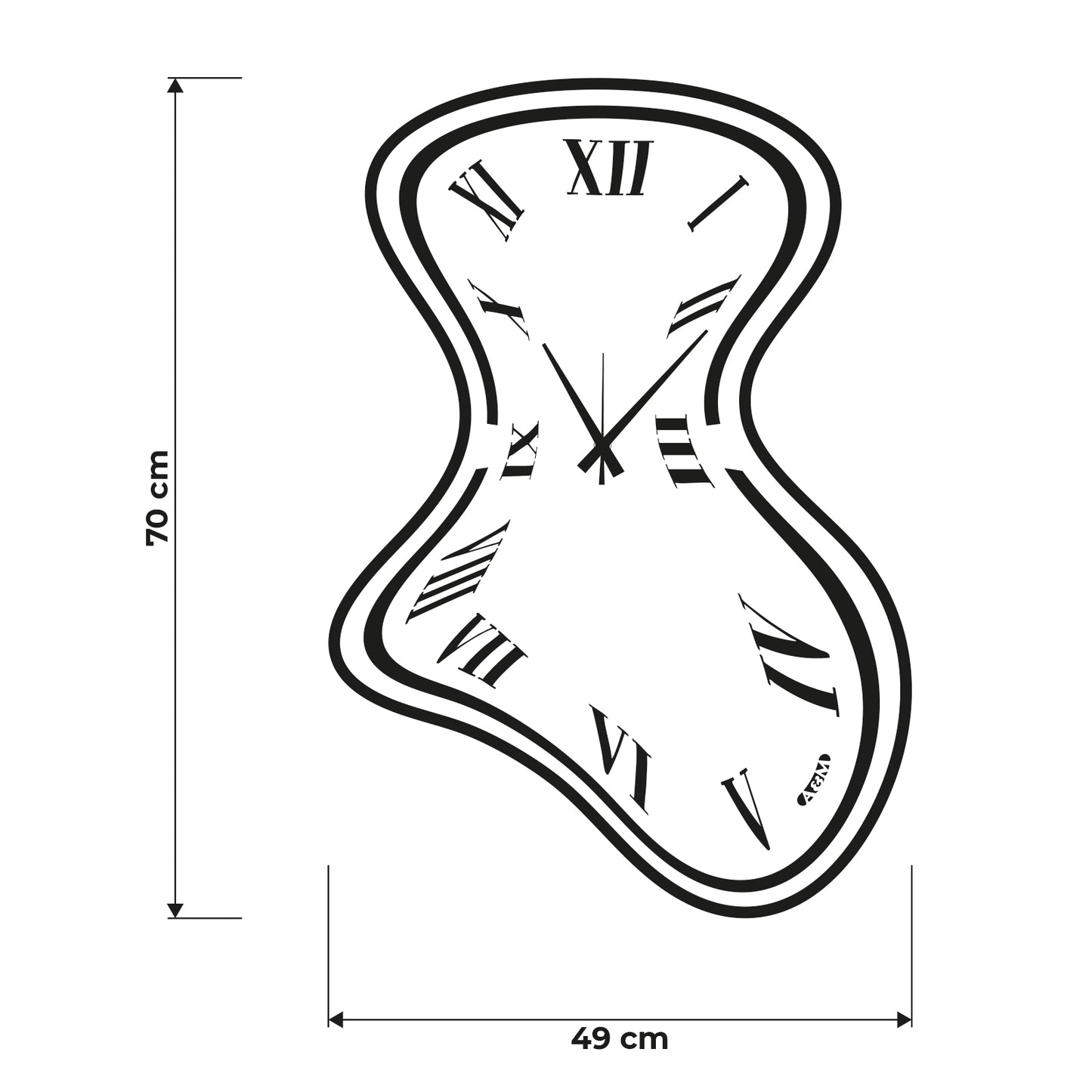 Schema grafico per le dimensioni dell'orologio Dali : 49 x 70 cm