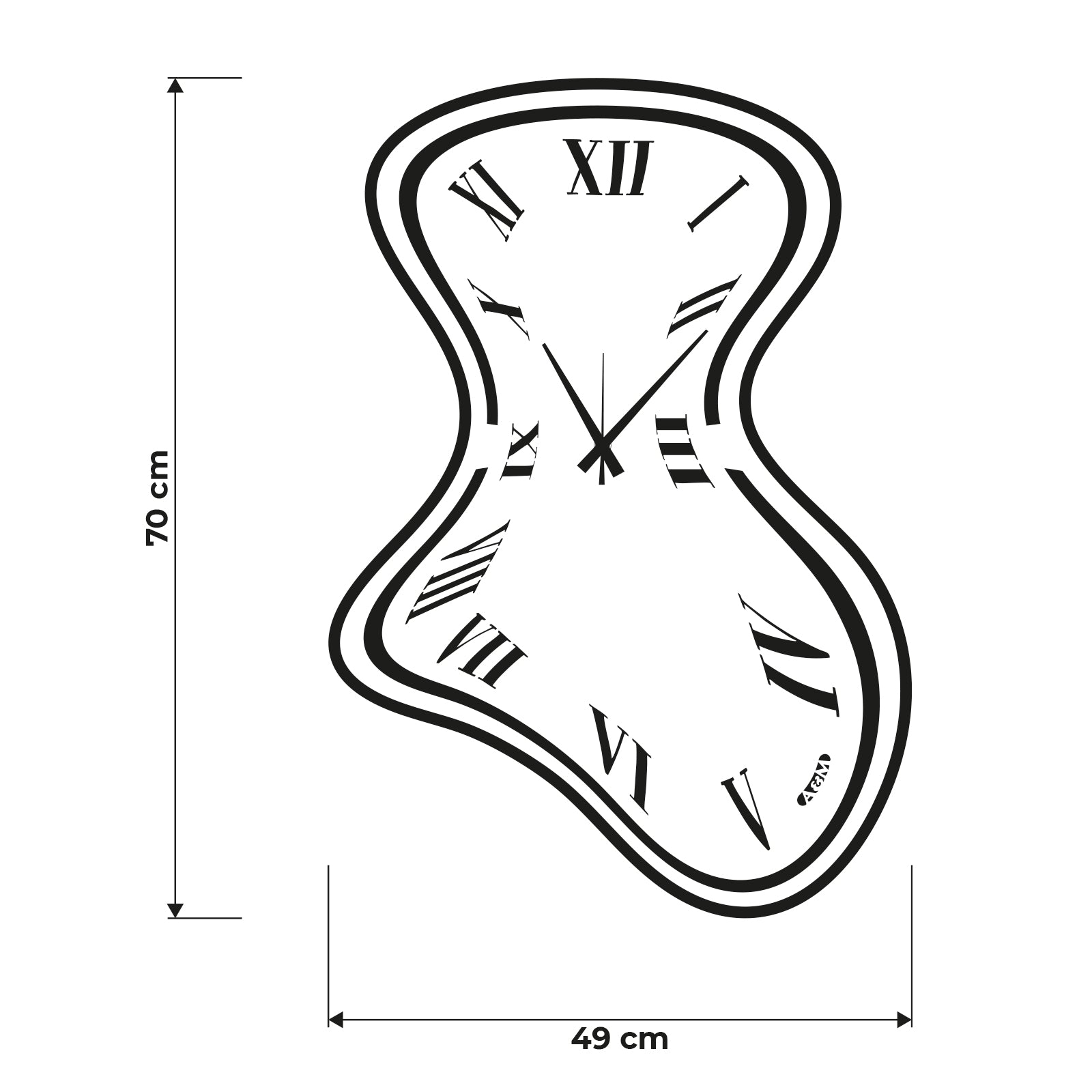 Schema grafico per le dimensioni dell'orologio Dali : 49 x 70 cm