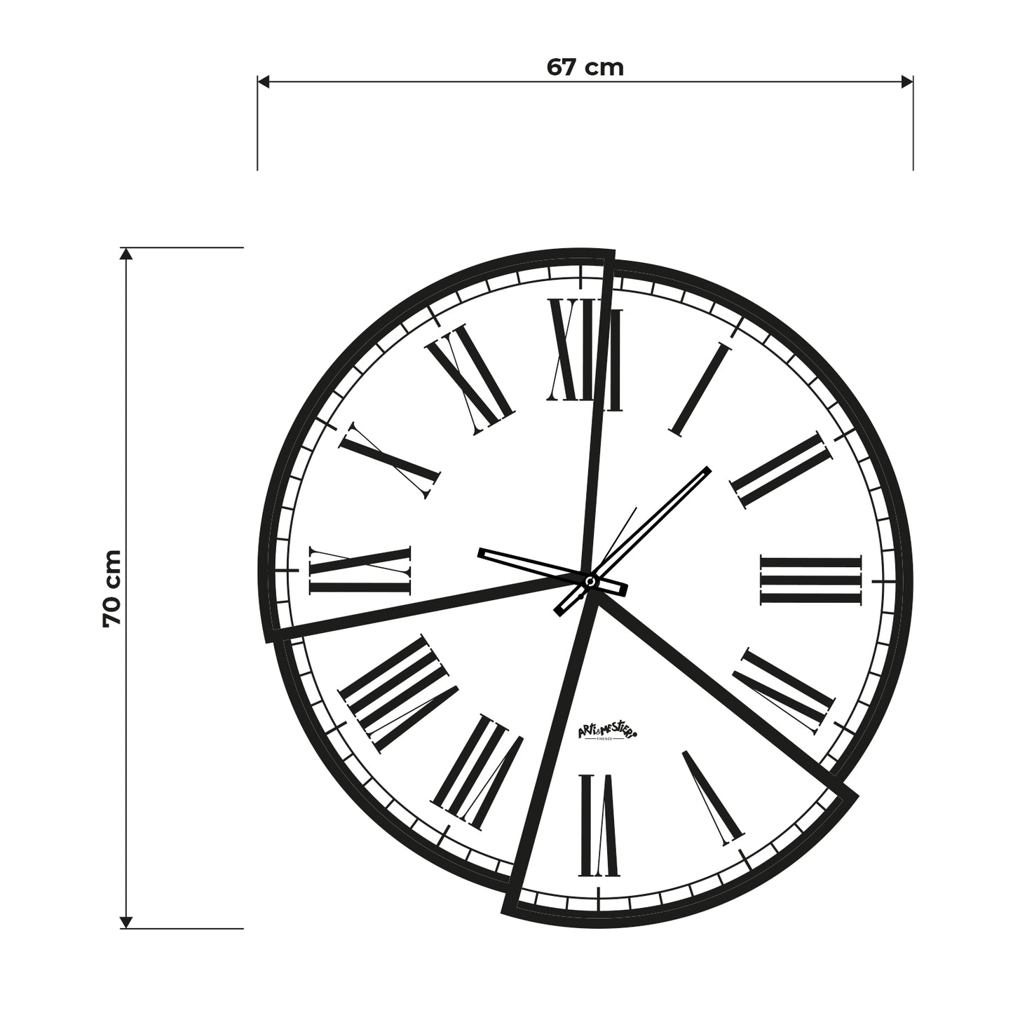 Schema grafica per le dimensioni dell'orologio Kintsugi-67 x 70 cm