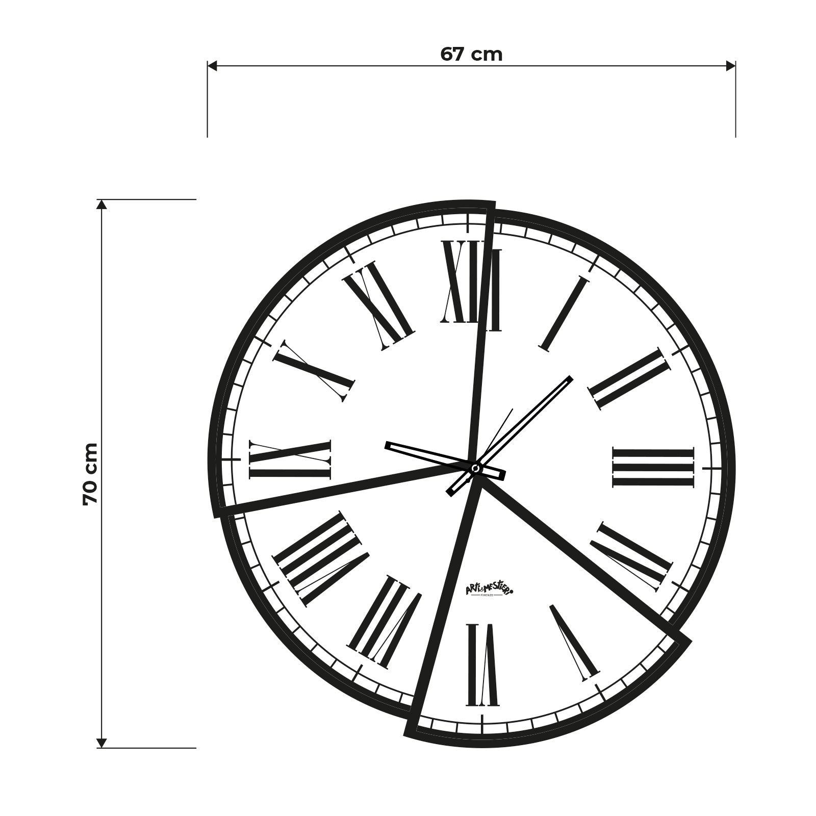 Schema grafica per le dimensioni dell'orologio Kintsugi-67 x 70 cm