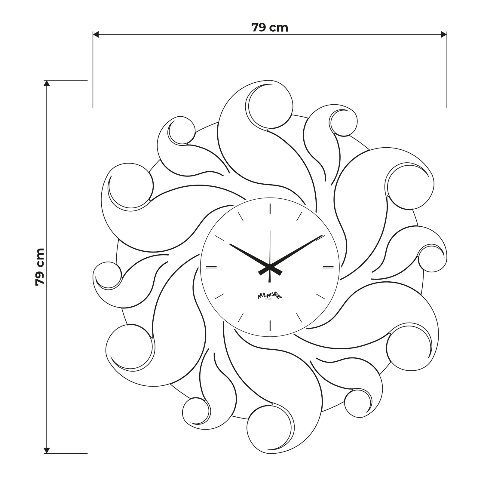 Schema grafica per le dimensioni dell'orologio Medusa : 79 x 79 cm