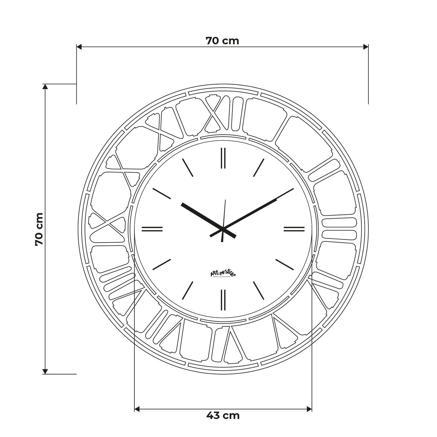 Schema grafica per le dimensioni dell'orologio Axis 70 : 70 x 70 cm