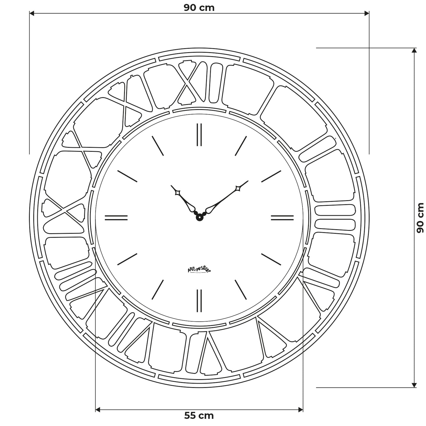 Schema grafica per le dimensioni dell'orologio Axis 90 : 90 x 90 cm