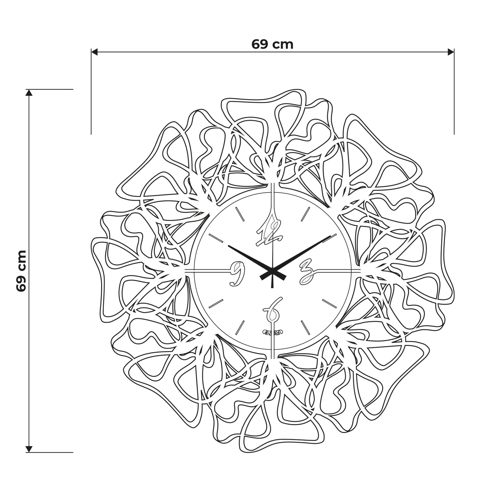 Schema grafico per le dimensioni dell'orologio Linea : diametro 69
 cm