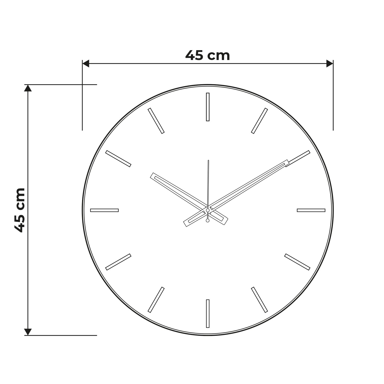 Schema grafico per le dimensioni dell'orologio Giotto 45 : diametro 45
 cm