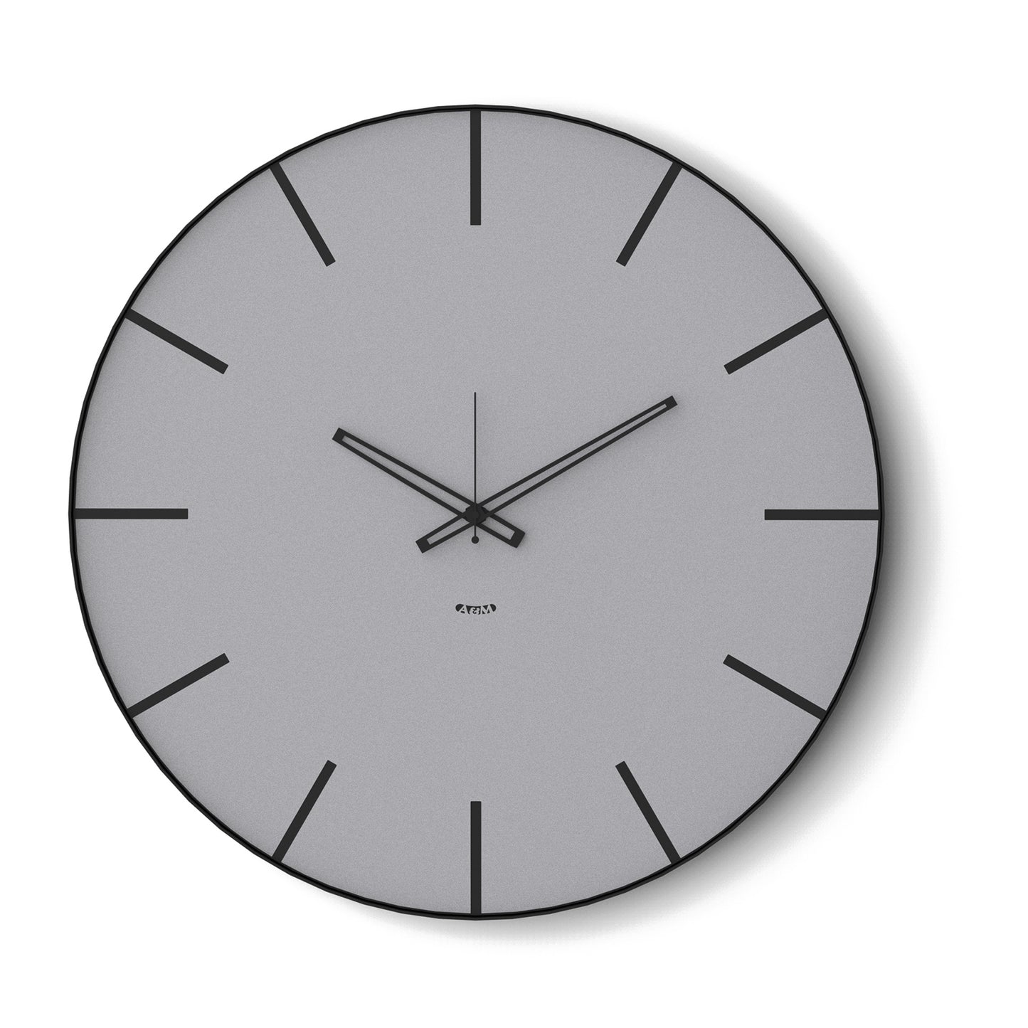 Vista frontale dell'orologio Symbol di Arti&Mestieri, 60 cm di diametro, combinazione colore nero/alluminio.