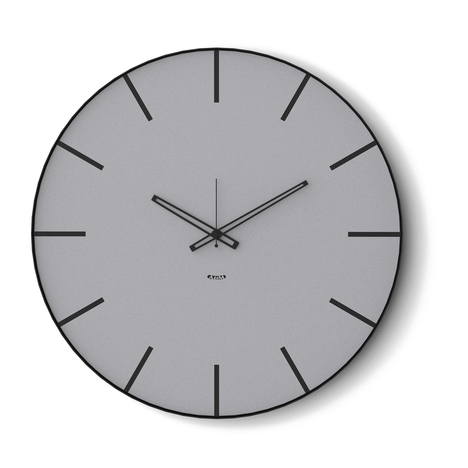 Vista frontale dell'orologio Symbol di Arti&Mestieri, 60 cm di diametro, combinazione colore nero/alluminio.