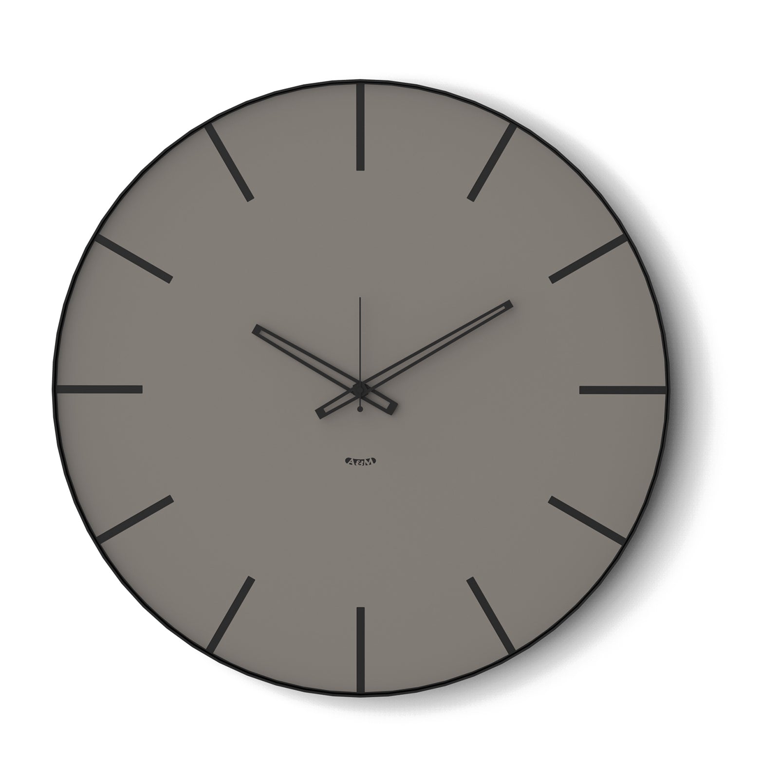 Vista frontale dell'orologio Symbol di Arti&Mestieri, 60 cm di diametro, combinazione colore nero/fango.