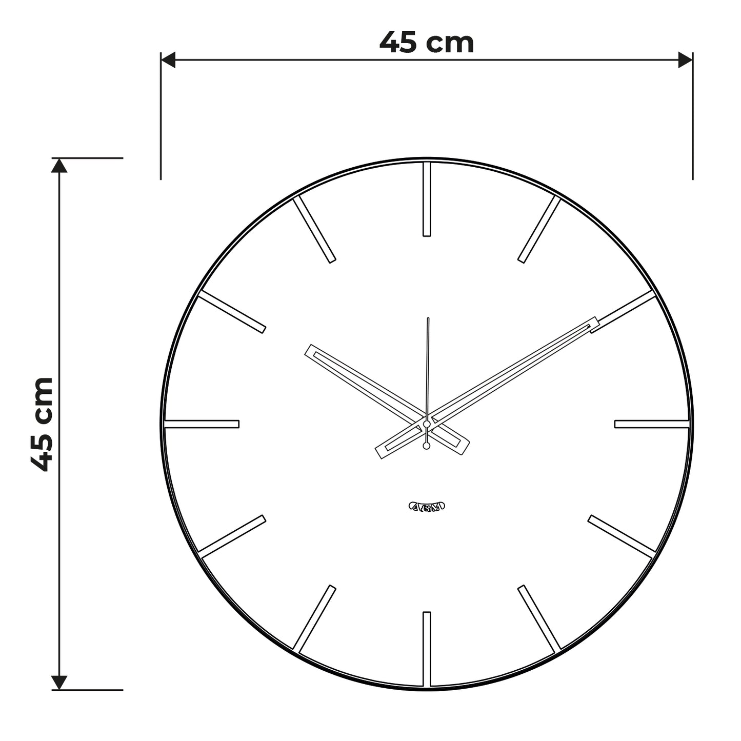 Schema grafico per le dimensioni dell'orologio Symbol 45 : diametro 45
 cm