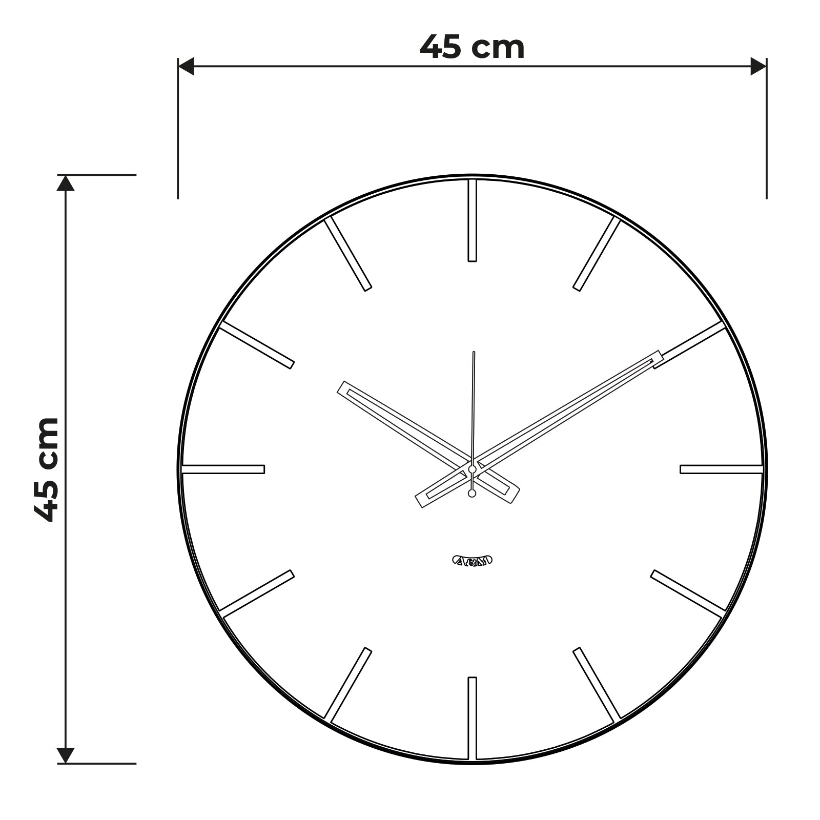 Schema grafico per le dimensioni dell'orologio Symbol 45 : diametro 45
 cm