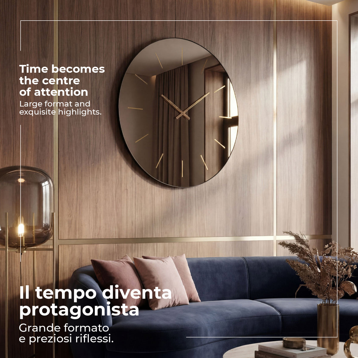Foto ambientata dell'orologio specchiato Giotto 90, Arti&Mestieri. Specchi bronzo,