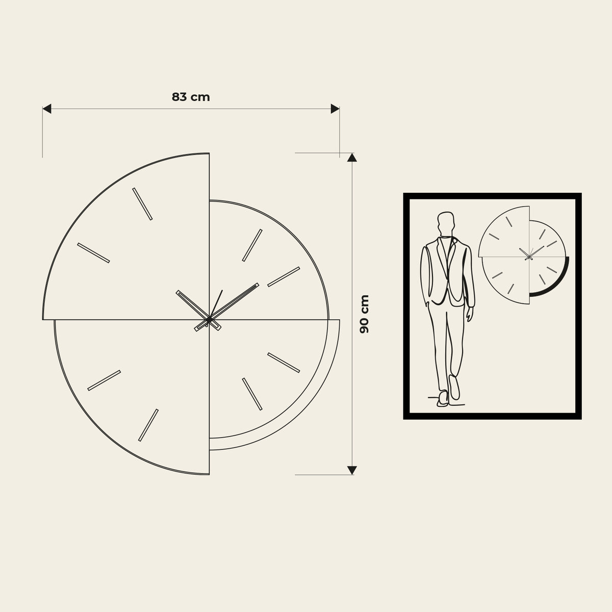 Orologio Avignone 90. Disegno quotato. Proporzioni dell'orologio