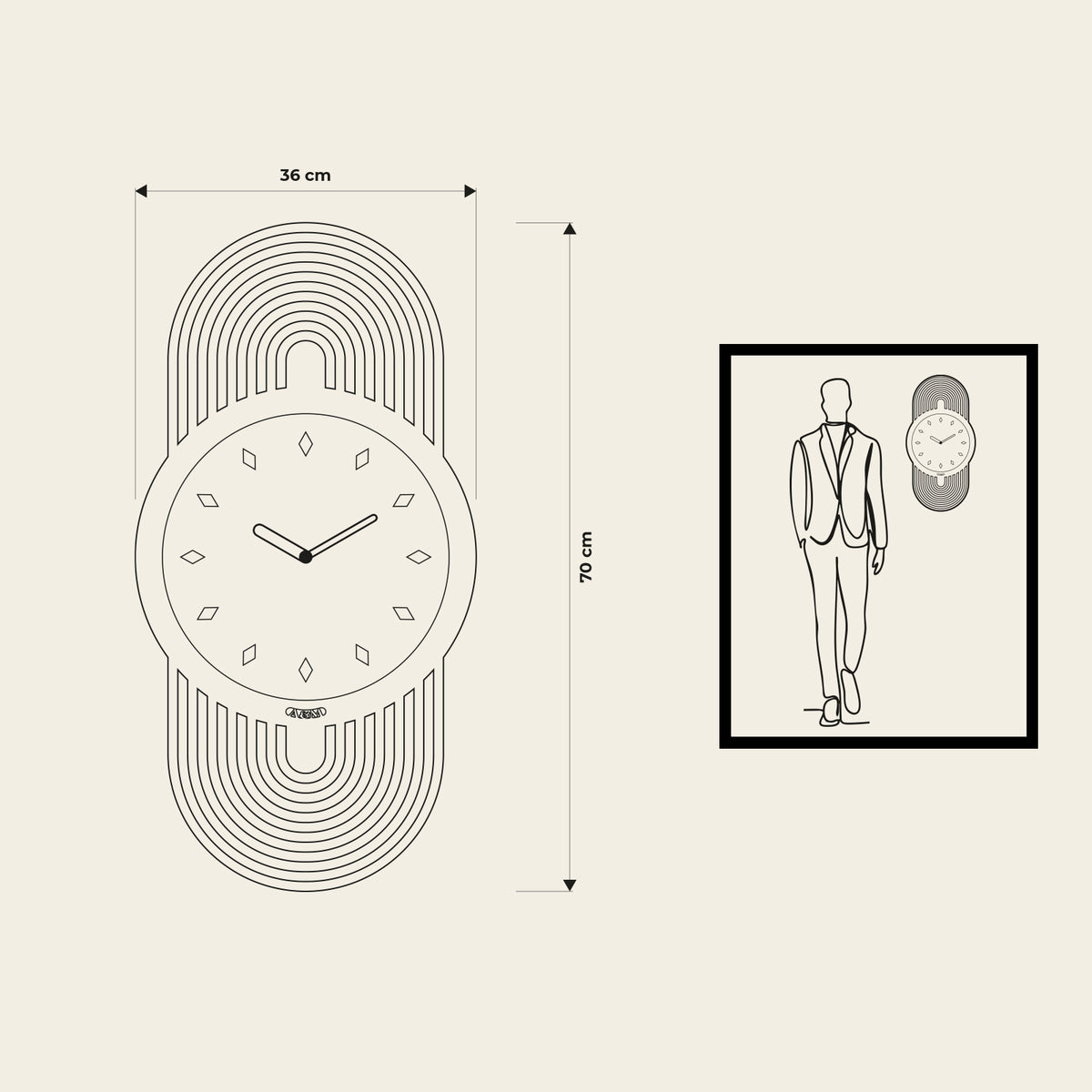 Orologio Modus. Disegno quotato. Proporzioni dell'orologio
