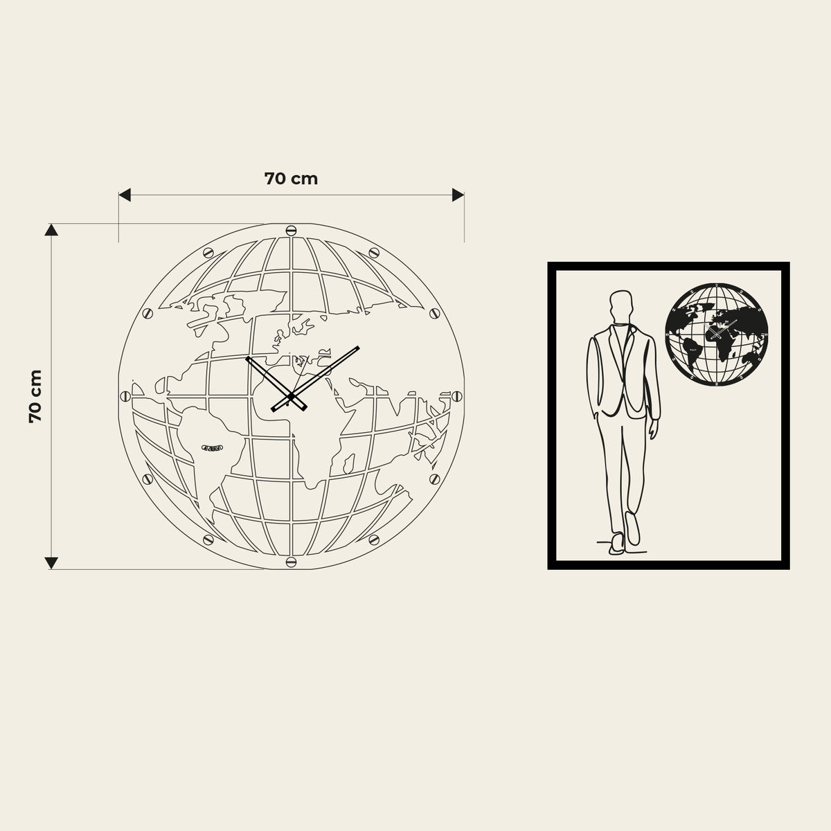 Orologio Mappa Mundi. Disegno quotato. Proporzioni dell'orologio