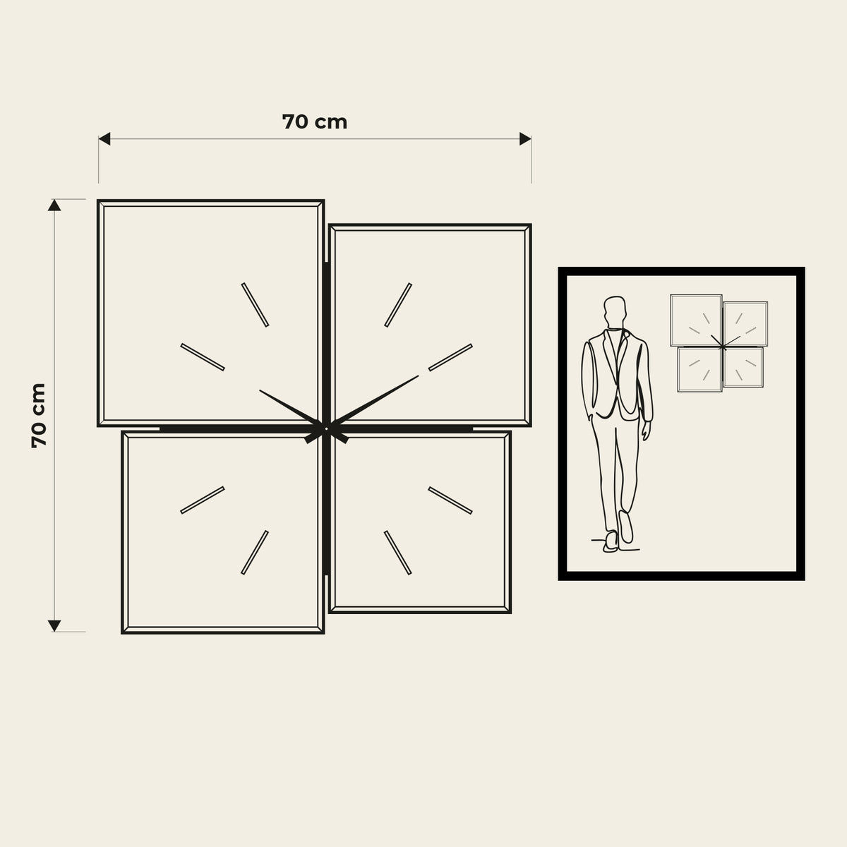 Orologio Sintesi 70 Basic. Disegno quotato. Proporzioni dell'orologio