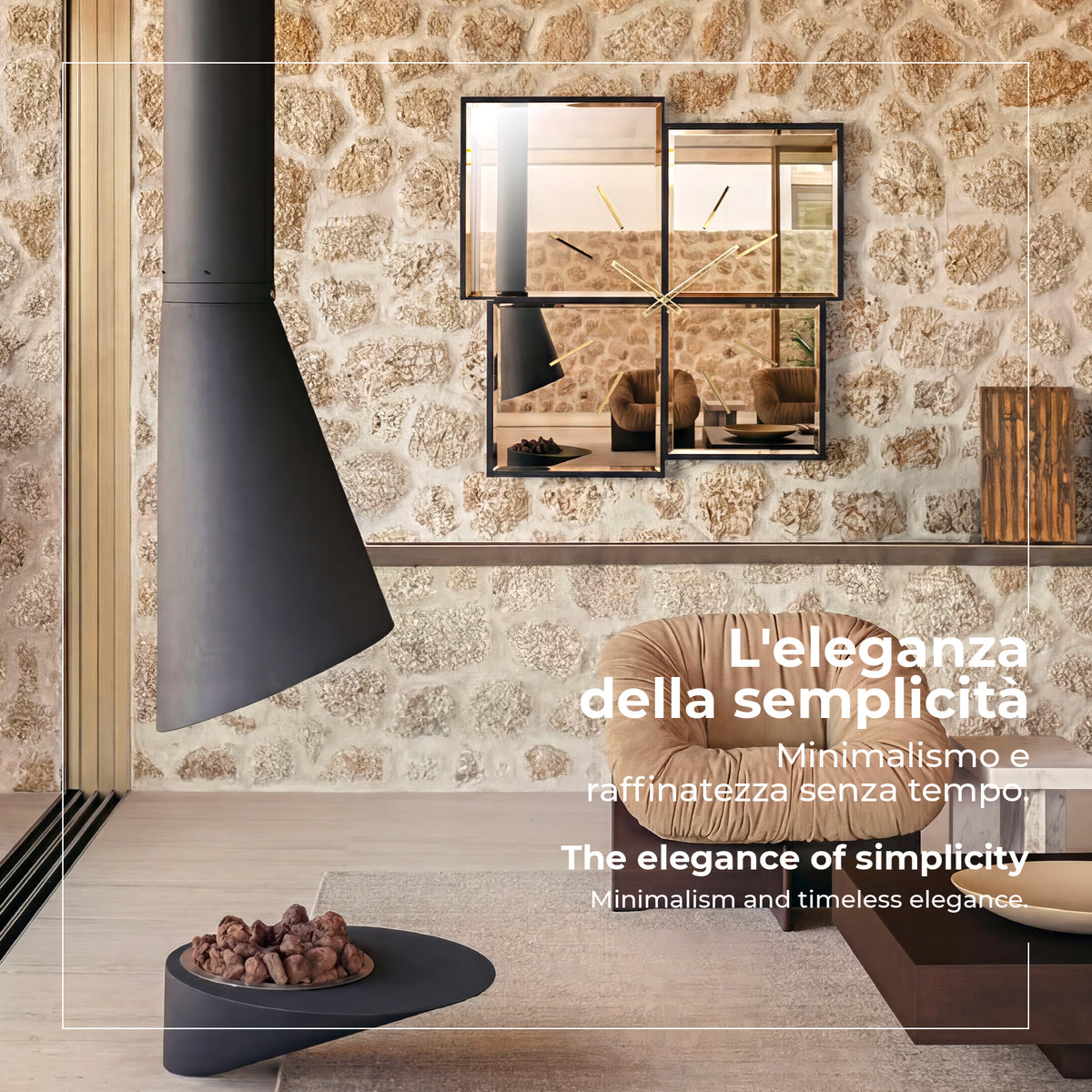 Foto ambientata orologio specchiato Sintesi 70 Basic Arti&Mestieri in soggiorno di una casa de design