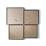 Orologio da parete Sintesi Basic 70 bronzo dal design essenziale, composto da quattro specchi bisellati e impreziosito da indicatori in cristallo acrilico specchiato. Un'elegante soluzione minimal per arredare la parete con luce e raffinatezza.