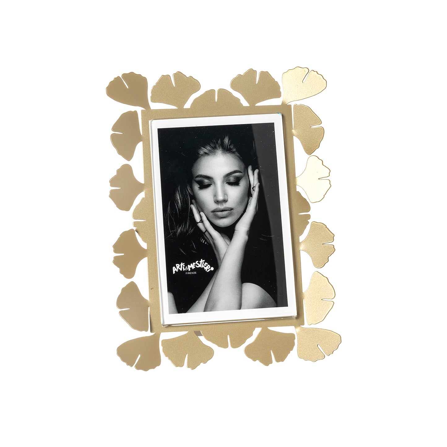 Vista frontale cornice portafoto floreale verticale Ginkgo Piccolo di Arti&Mestieri, colore miele