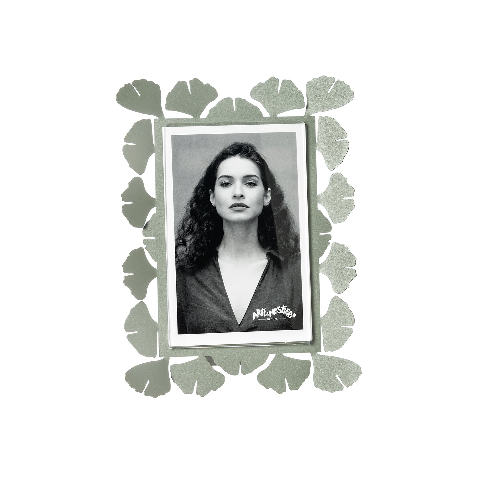 Vista frontale cornice portafoto floreale verticale Ginkgo Piccolo di Arti&Mestieri, colore sabbia