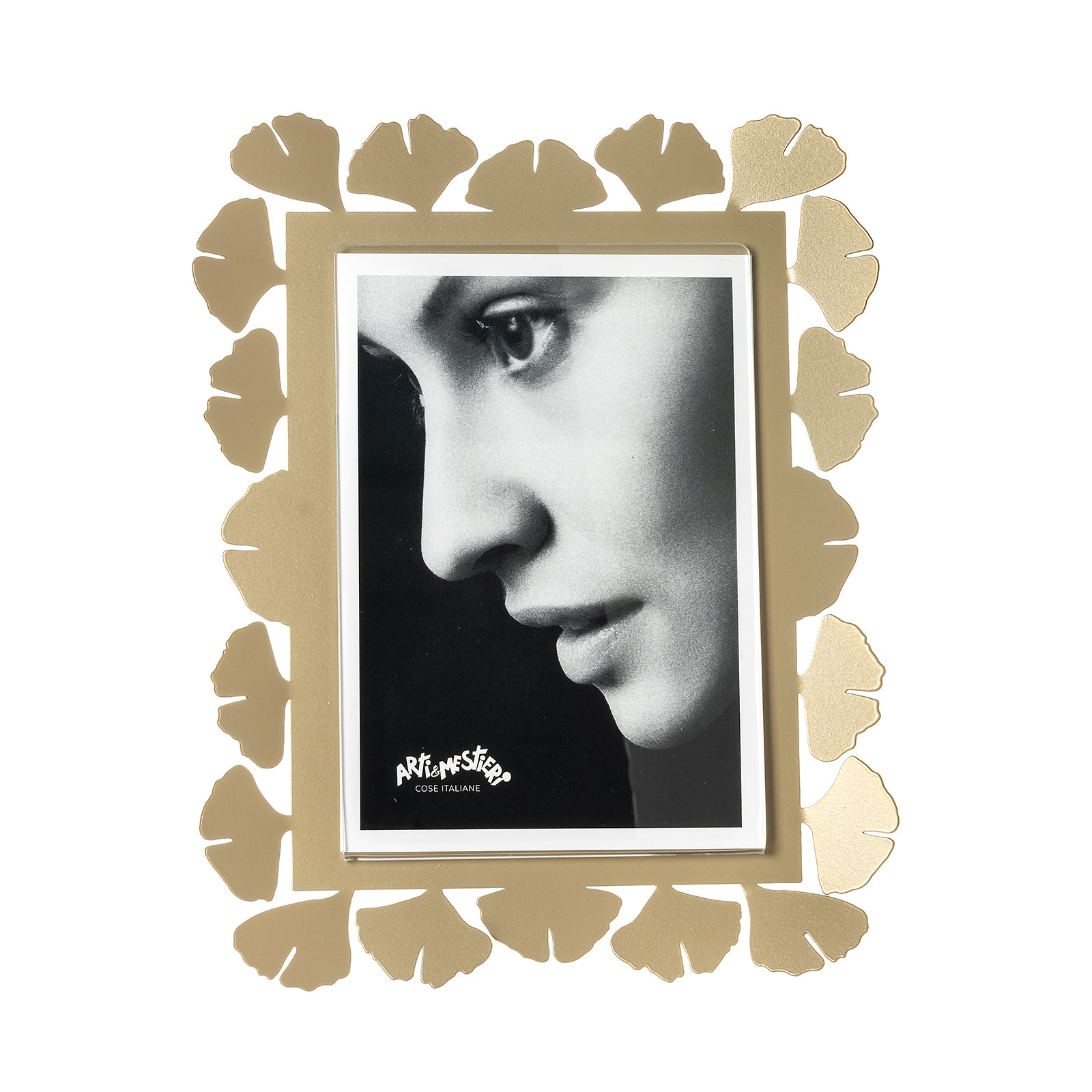 Vista frontale cornice portafoto floreale verticale Ginkgo Grande di Arti&Mestieri, colore miele