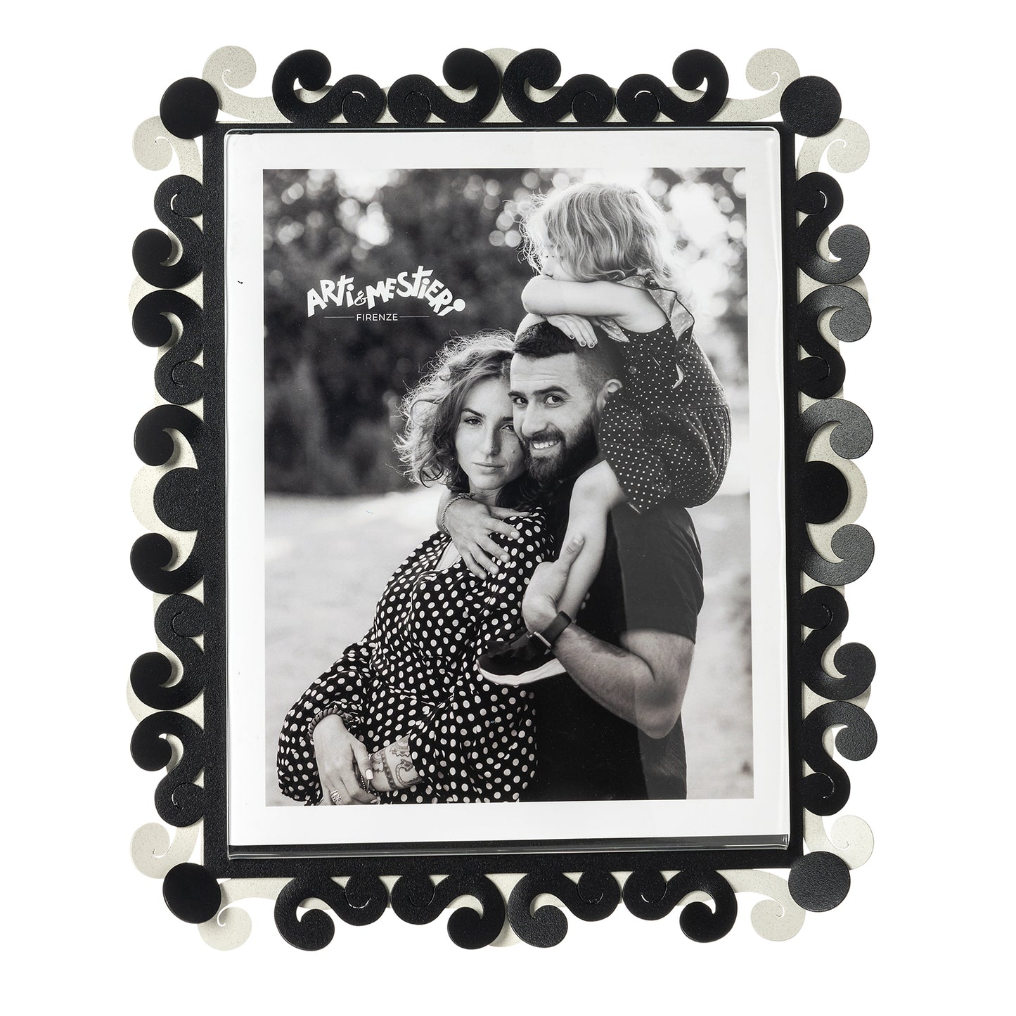 Vista frontale cornice portafoto verticale Koko Maxi di Arti&Mestieri, colore avorio/nero