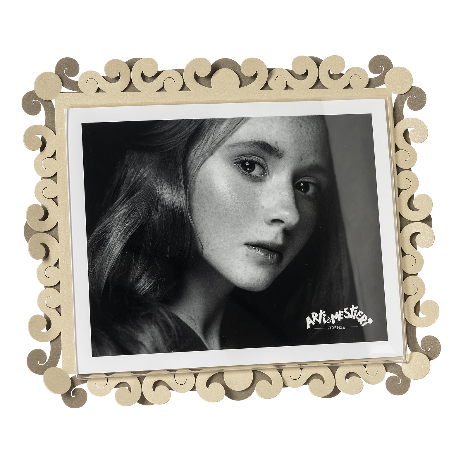 Vista frontale cornice portafoto orizzontale Koko Maxi di Arti&Mestieri, colore beige/crema