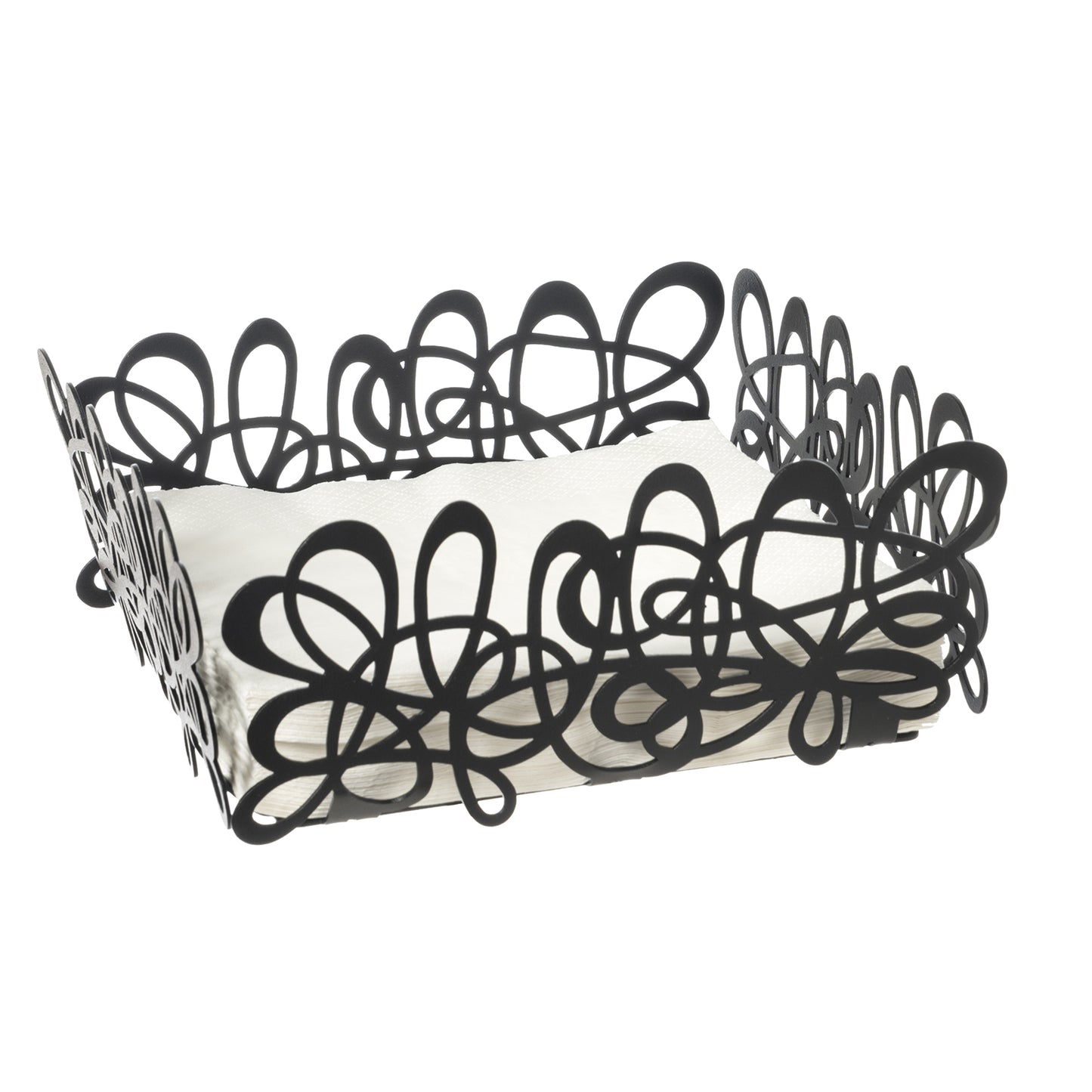 Porta tovaglioli Scarabocchio nero Arti&Mestieri con tovaglioli, vista tre quarti