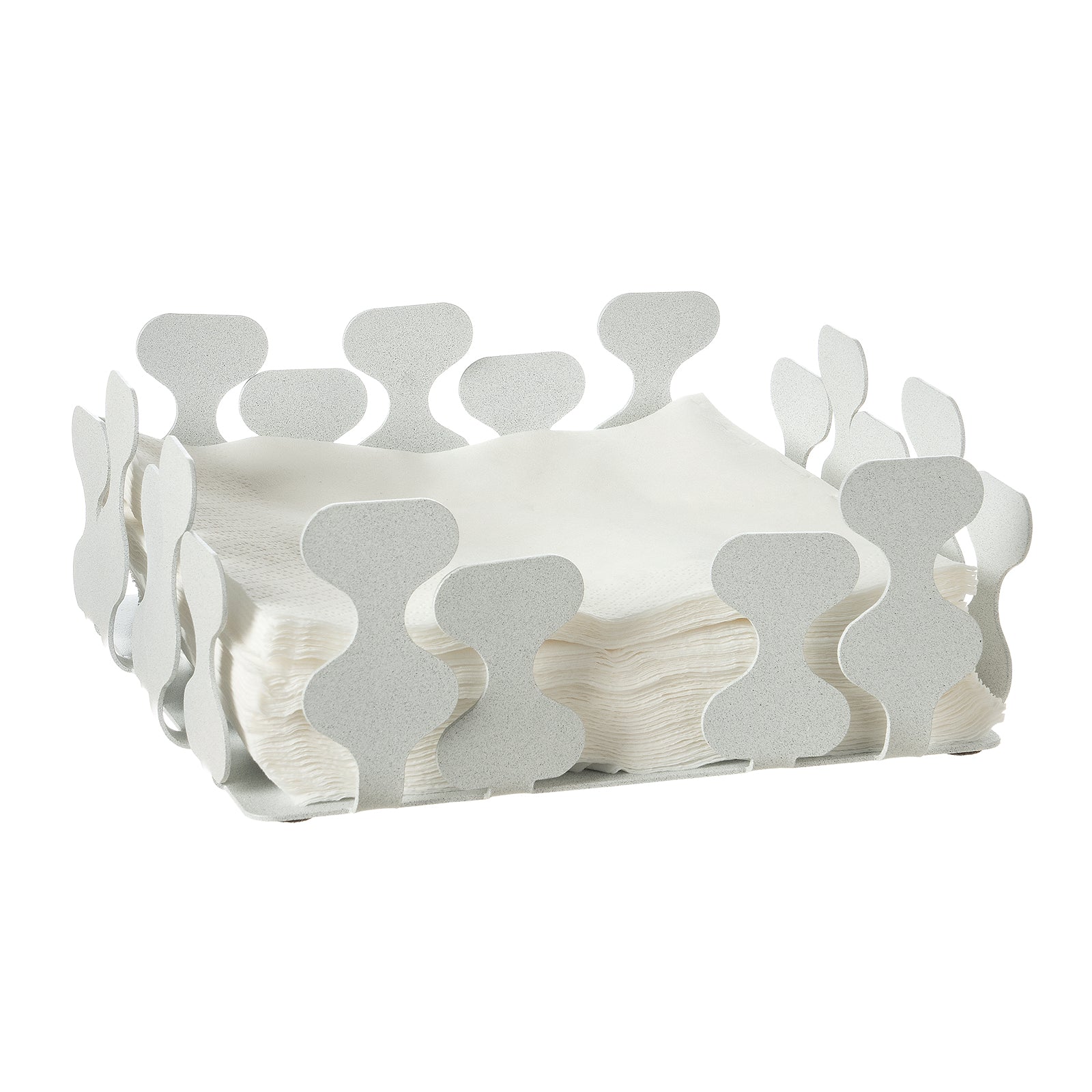 Porta tovaglioli Nori bianco marmo Arti&Mestieri con tovaglioli, vista tre quarti