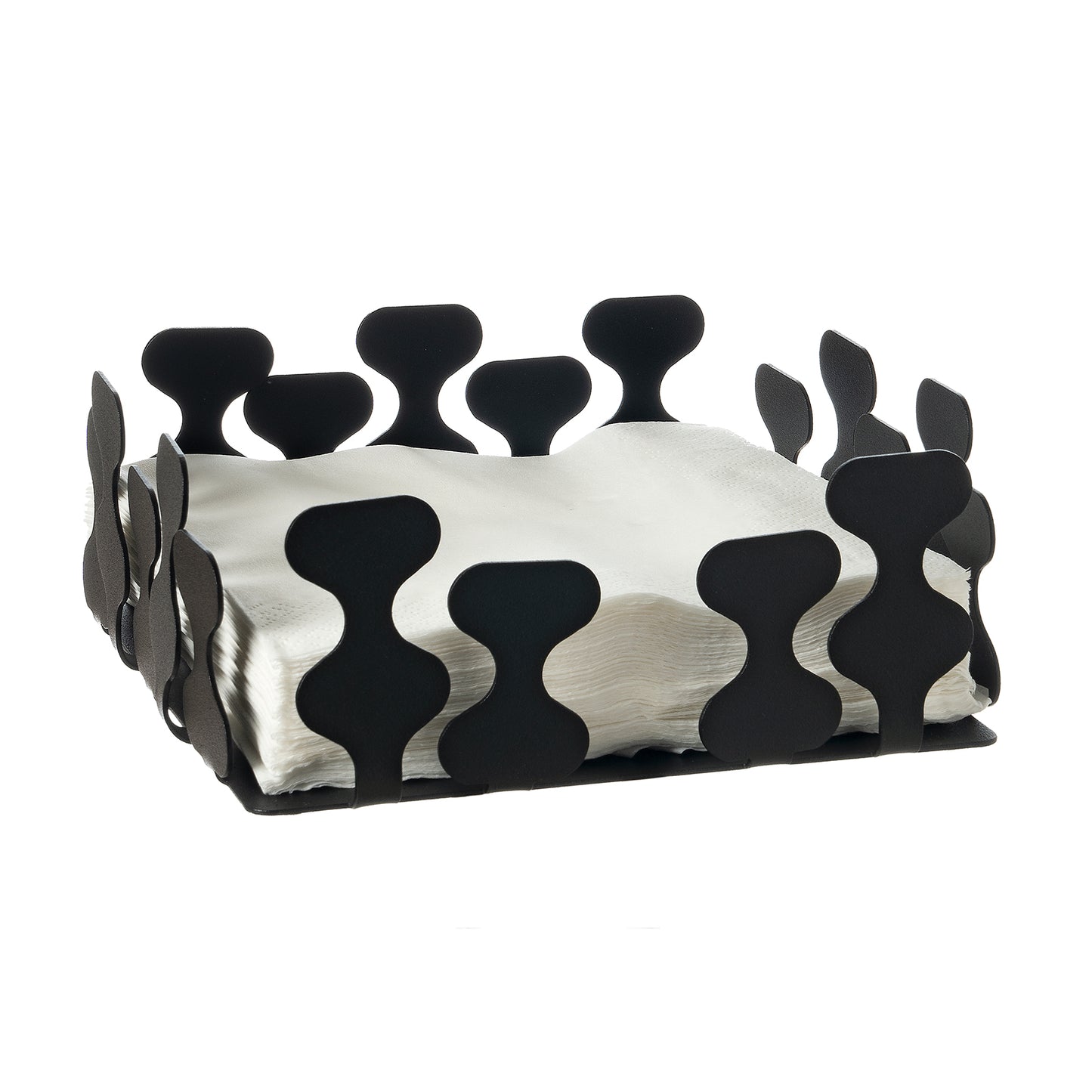 Porta tovaglioli Nori nero Arti&Mestieri con tovaglioli, vista tre quarti