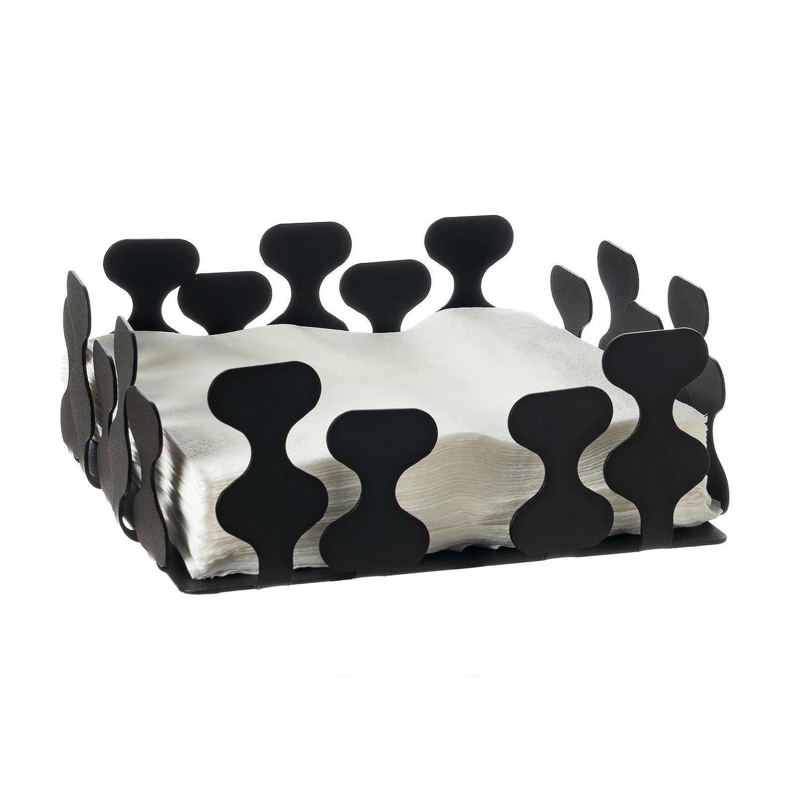 Porta tovaglioli Nori nero Arti&Mestieri con tovaglioli, vista tre quarti