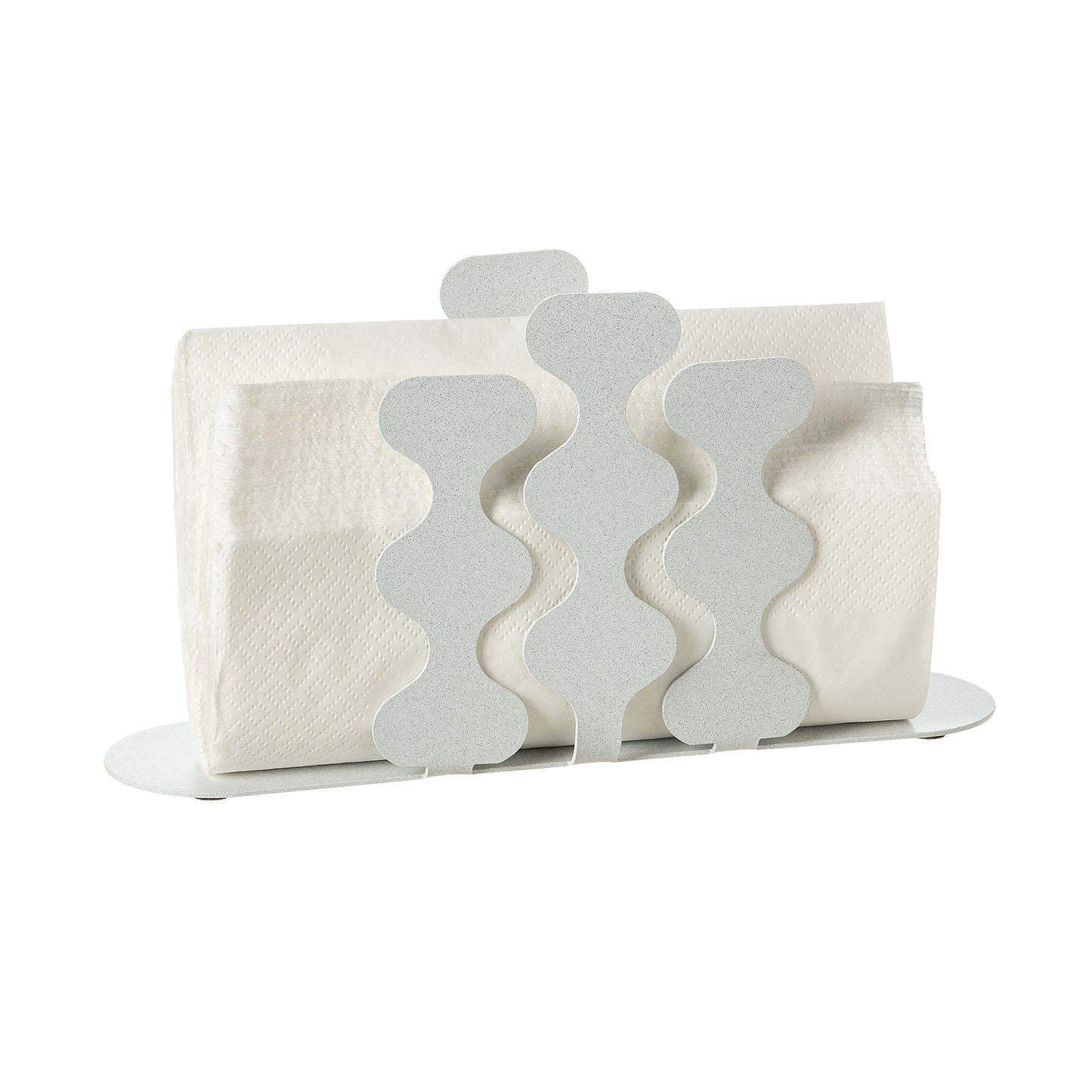 Porta tovaglioli Nori alto Arti&Mestieri bianco marmo con tovaglioli piegati a triangoli, vista tre quarti